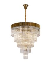 Vita 96cm Pendant Round 5 Tier 23 Light E14, Brass/Clear Sculpted Glass Item Weight: 48kg