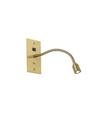 Luzia USB Wall Lamp, 1 Light Adjustable Switched Fits A Standard Double Socket Box, 1 x 3W LED, 3000K, 270lm, Aged Brass, 3yrs Warranty