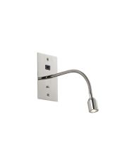 Luzia USB Wall Lamp, 1 Light Adjustable Switched Fits A Standard Double Socket Box, 1 x 3W LED, 3000K, 270lm, Polished Nickel, 3yrs Wrnty