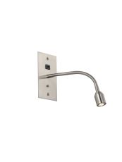 Luzia USB Wall Lamp, 1 Light Adjustable Switched Fits A Standard Double Socket Box, 1 x 3W LED, 3000K, 270lm, Satin Nickel, 3yrs Warranty