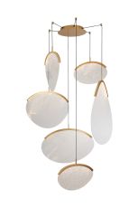 Oasis 70cm 6 Light Pendant, 80W LED, 3000K, 8825lm, Triac Dimmable, Gold, 3yrs Warranty