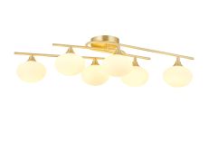 Fulgor Flush Ceiling, 6 Light G9, IP44, Satin Brass/Opal Glass