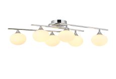 Fulgor Flush Ceiling, 6 Light G9, IP44, Polished Chrome/Opal Glass