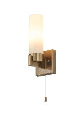 Alessandro Pull Switch Wall Light, 1 Light E14, IP44, Antique Brass/Opal Glass