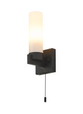Alessandro Pull Switch Wall Light, 1 Light E14, IP44, Satin Black/Opal Glass
