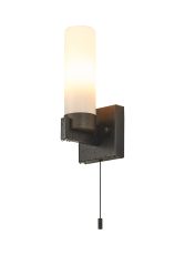 Alessandro Pull Switch Wall Light, 1 Light E14, IP44, Bronze/Opal Glass