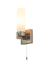 Alessandro Pull Switch Wall Light, 1 Light E14, IP44, Satin Nickel/Opal Glass
