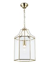 Payton Single Hexagonal Pendant 1 Light E27 French Gold/Clear Glass