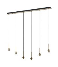 Giuseppe Antique Brass 6 Light G9 Universal 2m Drop Linear Pendant (FRAME ONLY), For A Vast Range Of Glass Shades