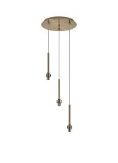 Giuseppe 30cm Antique Brass/Clear Cable 3 Light G9 Universal 2m Drop Round Multiple Pendant (FRAME ONLY), For A Vast Range Of Glass Shades