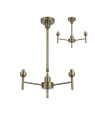 Giuseppe 40cm Antique Brass 3 Light G9 Universal Telescopic/Semi Flush (FRAME ONLY), For A Vast Range Of Glass Shades