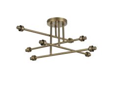 Giuseppe 68cm Antique Brass 8 Light G9 Universal Crossed Arm Semi Flush Light (FRAME ONLY), For A Vast Range Of Glass Shades