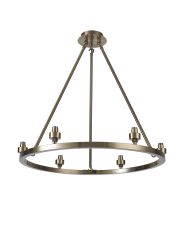Giuseppe 60cm Antique Brass 6 Light Round G9 Universal Cartwheel Fixed Pendant (FRAME ONLY), For A Vast Range Of Glass Shades