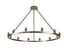 Giuseppe 95cm Antique Brass 12 Light Round G9 Universal Cartwheel Fixed Pendant (FRAME ONLY), For A Vast Range Of Glass Shades