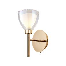 Giuseppe Switched Wall Lamp With Curved Cone Glass (U), 1 Light G9, French Gold/Iridescent/Opal