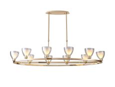 Giuseppe Oval Telescopic Pendant With Curved Cone Glass (U), 10 Light G9, French Gold/Iridescent/Opal