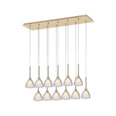 Giuseppe Linear Pendant 2m With Curved Cone Glass (U), 12 Light G9, French Gold/Iridescent/Opal/Matt Gold