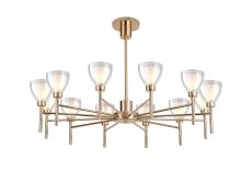 Giuseppe 93cm Telescopic Pendant With Curved Cone Glass (U), 12 Light G9, French Gold/Iridescent/Opal