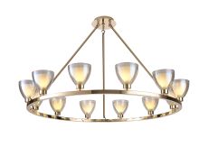 Giuseppe Round Fixed Pendant With Curved Cone Glass (U), 12 Light G9, French Gold/Iridescent/Opal