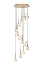 Giuseppe 57cm Round Multiple Pendant 2.5m With Curved Cone Glass (U), 13 Light G9, French Gold/Iridescent/Opal/Matt Gold
