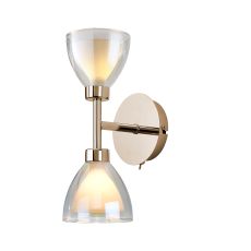 Giuseppe Switched Up / Down Wall Lamp With Curved Cone Glass (U), 2 Light G9, French Gold/Iridescent/Opal