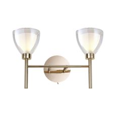 Giuseppe Switched Wall Lamp With Curved Cone Glass (U), 2 Light G9, French Gold/Iridescent/Opal