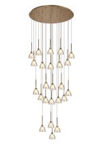 Giuseppe 87cm Round Multiple Pendant 5m With Curved Cone Glass (U), 24 Light G9, French Gold/Iridescent/Opal/Matt Gold Item Weight: 19.2kg