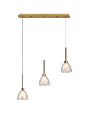 Giuseppe Linear Pendant 2m With Curved Cone Glass (U), 3 Light G9, French Gold/Iridescent/Opal/Matt Gold