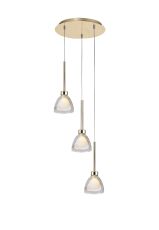 Giuseppe 32cm Round Pendant 2m With Curved Cone Glass (U), 3 Light G9, French Gold/Iridescent/Opal/Matt Gold