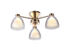 Giuseppe 45.5cm Semi Flush With Curved Cone Glass (U), 3 Light G9, French Gold/Iridescent/Opal