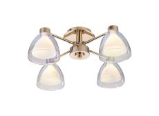 Giuseppe 48cm Semi Flush With Curved Cone Glass (U), 4 Light G9, French Gold/Iridescent/Opal
