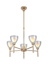 Giuseppe 58cm Telescopic/Semi Flush With Curved Cone Glass (U), 5 Light G9, French Gold/Iridescent/Opal