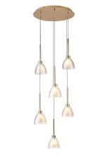Giuseppe 42cm Round Multiple Pendant 2.5m With Curved Cone Glass (U), 6 Light G9, French Gold/Iridescent/Opal/Matt Gold