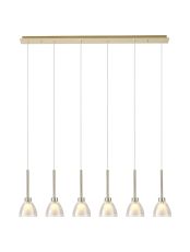 Giuseppe Linear Pendant 2m With Curved Cone Glass (U), 6 Light G9, French Gold/Iridescent/Opal/Matt Gold