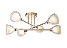 Giuseppe 68cm Crossed Arm Semi Flush With Curved Cone Glass (U), 6 Light G9, French Gold/Iridescent/Opal