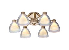 Giuseppe 53cm Semi Flush With Curved Cone Glass (U), 6 Light G9, French Gold/Iridescent/Opal