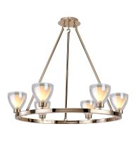 Giuseppe Round Fixed Pendant With Curved Cone Glass (U), 6 Light G9, French Gold/Iridescent/Opal
