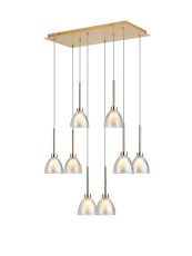 Giuseppe Rectangle Multiple Pendant 2m With Curved Cone Glass (U), 8 Light G9, French Gold/Iridescent/Opal/Matt Gold