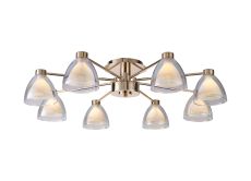 Giuseppe 78cm Semi Flush With Curved Cone Glass (U), 8 Light G9, French Gold/Iridescent/Opal