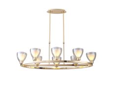 Giuseppe Oval Telescopic Pendant With Curved Cone Glass (U), 8 Light G9, French Gold/Iridescent/Opal