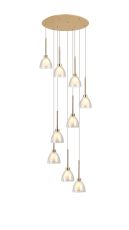 Giuseppe 52cm Round Multiple Pendant 2.5m With Curved Cone Glass (U), 9 Light G9, French Gold/Iridescent/Opal