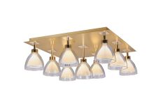Giuseppe Square Flush With Curved Cone Glass (U), 9 Light G9, French Gold/Iridescent/Opal/Matt Gold