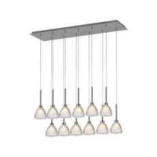 Giuseppe Linear Pendant 2m With Curved Cone Glass (U), 12 Light G9, Polished Chrome/Iridescent/Opal