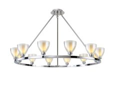 Giuseppe Round Fixed Pendant With Curved Cone Glass (U), 12 Light G9, Polished Chrome/Iridescent/Opal