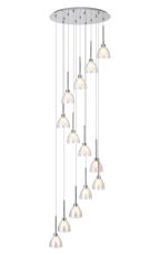 Giuseppe 57cm Round Multiple Pendant 2.5m With Curved Cone Glass (U), 13 Light G9, Polished Chrome/Iridescent/Opal
