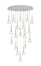 Giuseppe Oval Multiple Pendant 2m With Curved Cone Glass (U), 19 Light G9, Polished Chrome/Iridescent/Opal