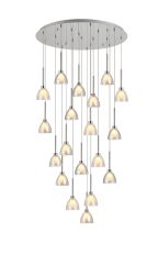 Giuseppe 77cm Round Multiple Pendant 3.5m With Curved Cone Glass (U), 19 Light G9, Polished Chrome/Iridescent/Opal