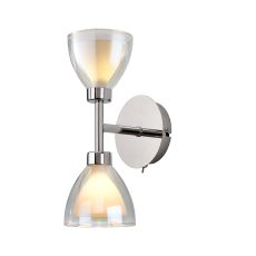 Giuseppe Switched Up / Down Wall Lamp With Curved Cone Glass (U), 2 Light G9, Polished Chrome/Iridescent/Opal