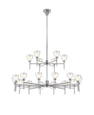 Giuseppe 113cm 2-Tier Pendant With Curved Cone Glass (U), 20 Light G9, Polished Chrome/Iridescent/Opal