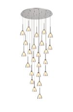 Giuseppe 87cm Round Multiple Pendant 5m With Curved Cone Glass (U), 24 Light G9, Polished Chrome/Iridescent/Opal Item Weight: 19.2kg